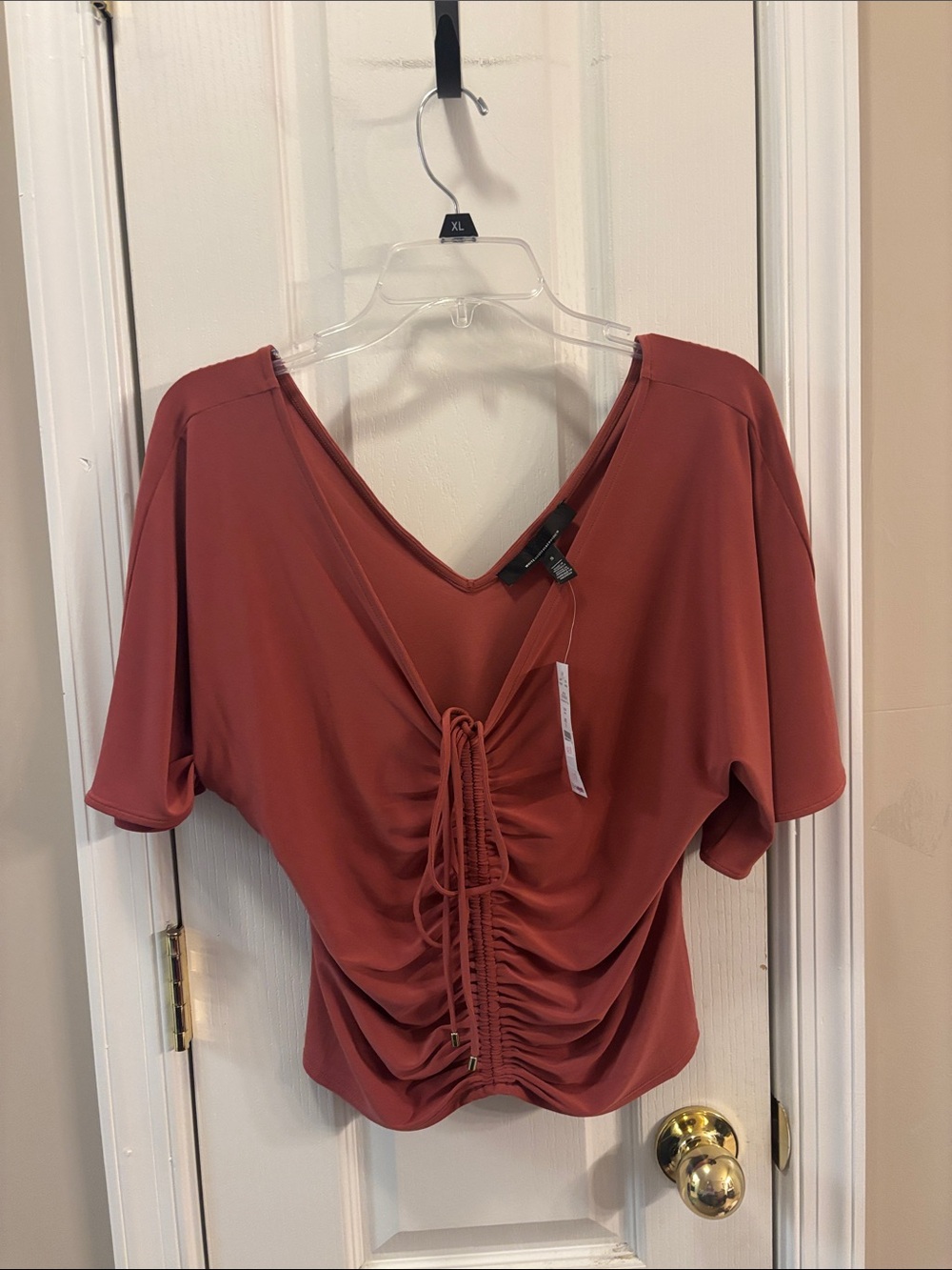 White House Black Market Rust Ruched Tie-Front Crop Top